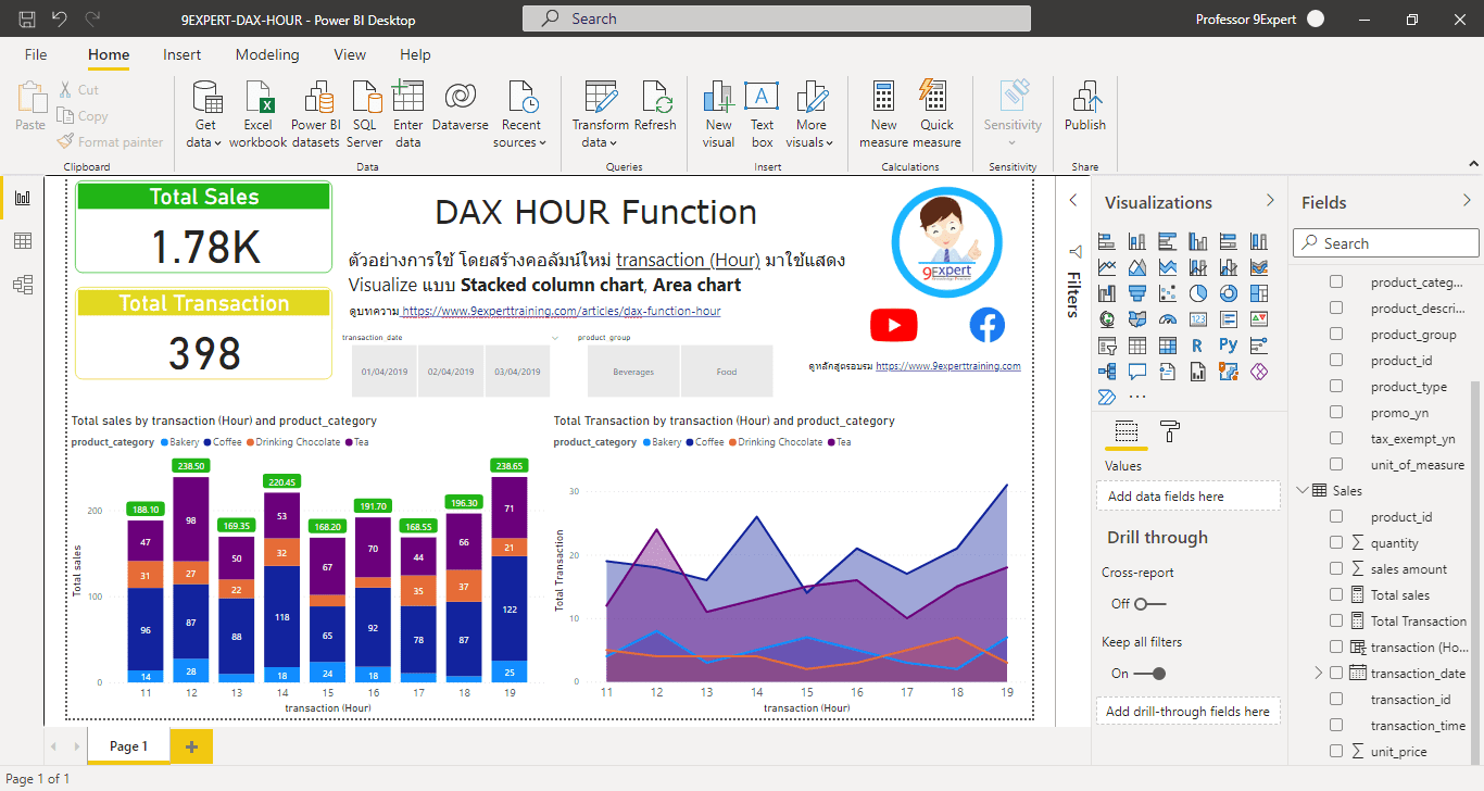 ตัวอย่างการใช้งาน DAX Function HOUR ใน Microsoft Power BI