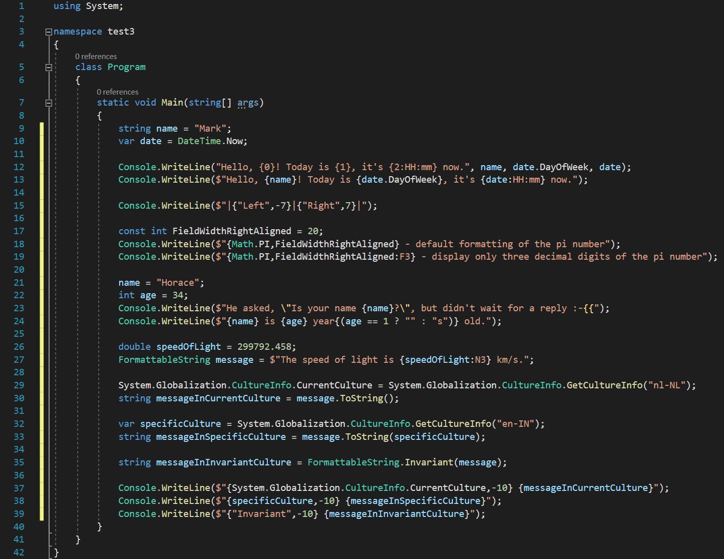 ตัวอย่างโค้ดแสดงการทำ string อินเทอพอลเลชัน