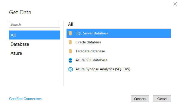 ภาพแสดงแหล่งข้อมูลต้นทางของ Tabular Data Model ในใหมด DirectQuery