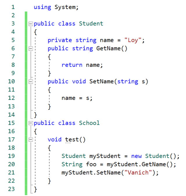 โค้ดแสดงตัวอย่างของเกตเตอร์ / เซตเตอร์อย่างสั้นที่สุด