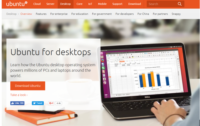 การติดตั้งเริ่มด้วยต้องดาวน์โหลดแผ่นติดตั้ง Ubuntu Desktop