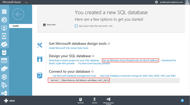 คลิก Setup Windows Azure firewall rules for this address