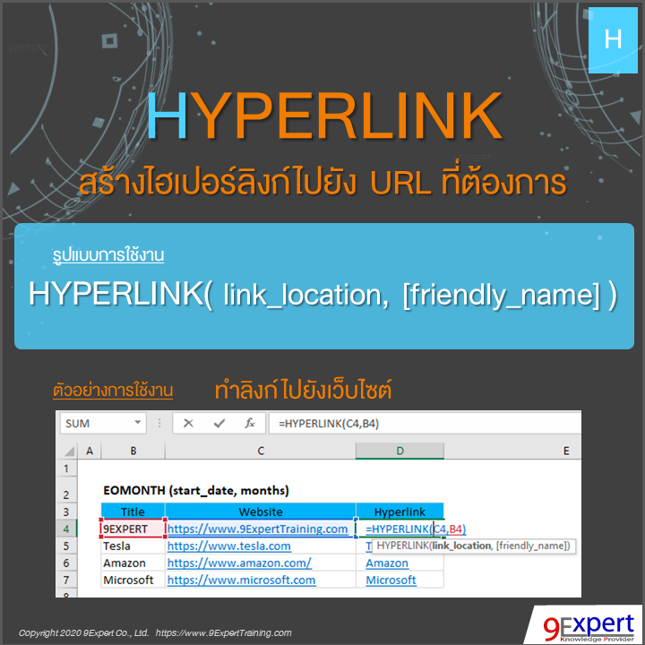 ฟังก์ชัน HYPERLINK ของ Excel สร้างไฮเปอร์ลิงก์ไปยัง URL ที่ต้องการ