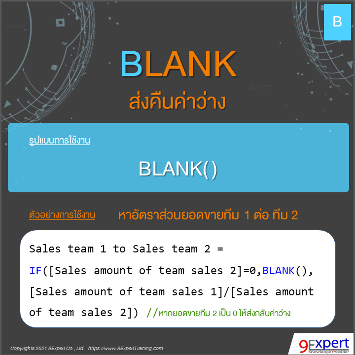 รูปแบบและตัวอย่างการใช้ DAX BLANK Function