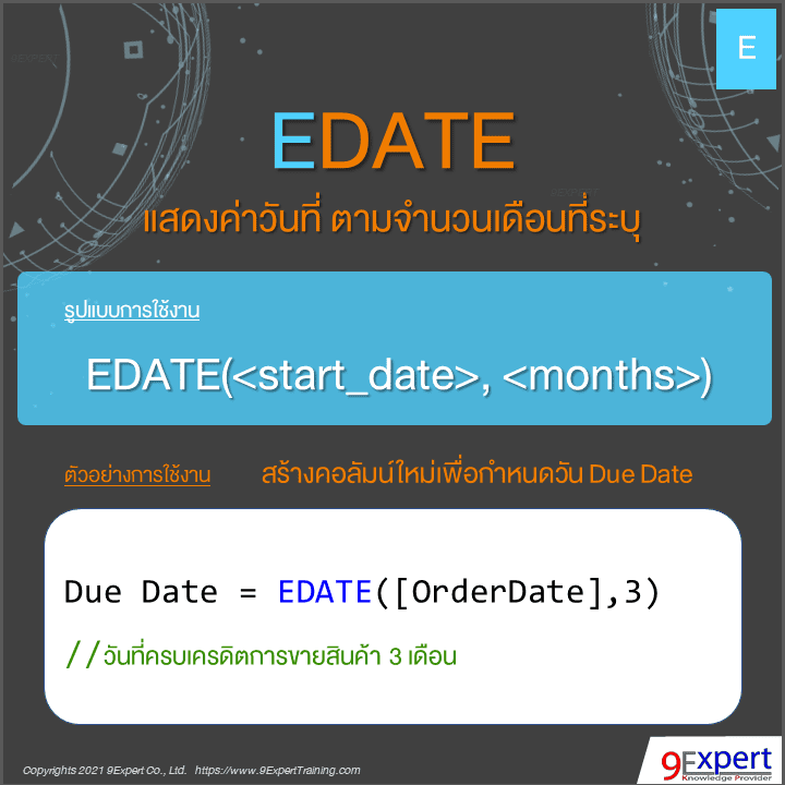 รูปแบบและตัวอย่างการใช้ DAX EDATE Function