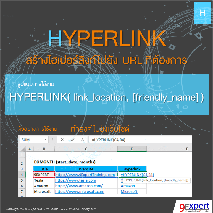 ฟังก์ชั่น HYPERLINK ของ Excel สร้างไฮเปอร์ลิงก์ไปยัง URL ที่ต้องการ