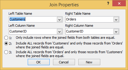 การกำหนด Join Properties เป็นแบบ Include ALL records from