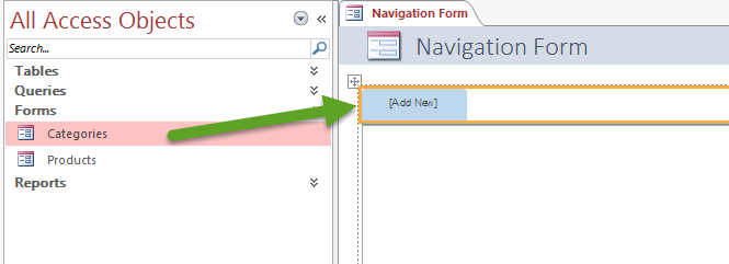 ลาก Form Category ที่ต้องการมายัง Add New เพื่อเพิ่มฟอร์มมายัง Navigation Form