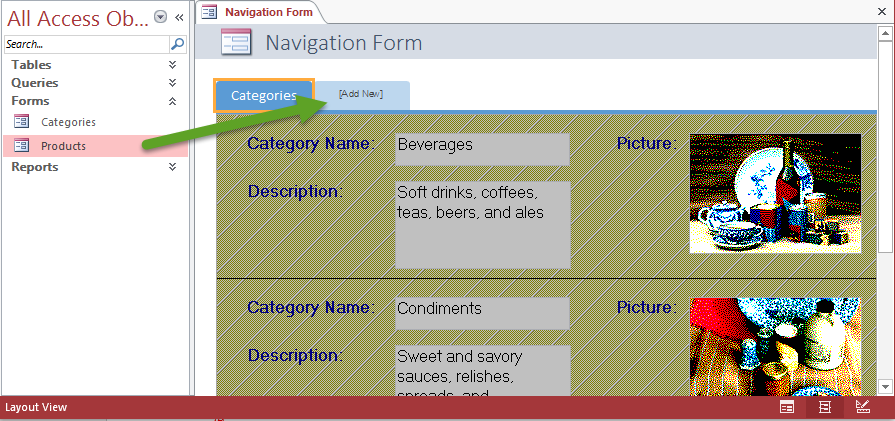ลาก Form Products ที่ต้องการมายัง Add New เพื่อเพิ่มฟอร์มมายัง Navigation Form