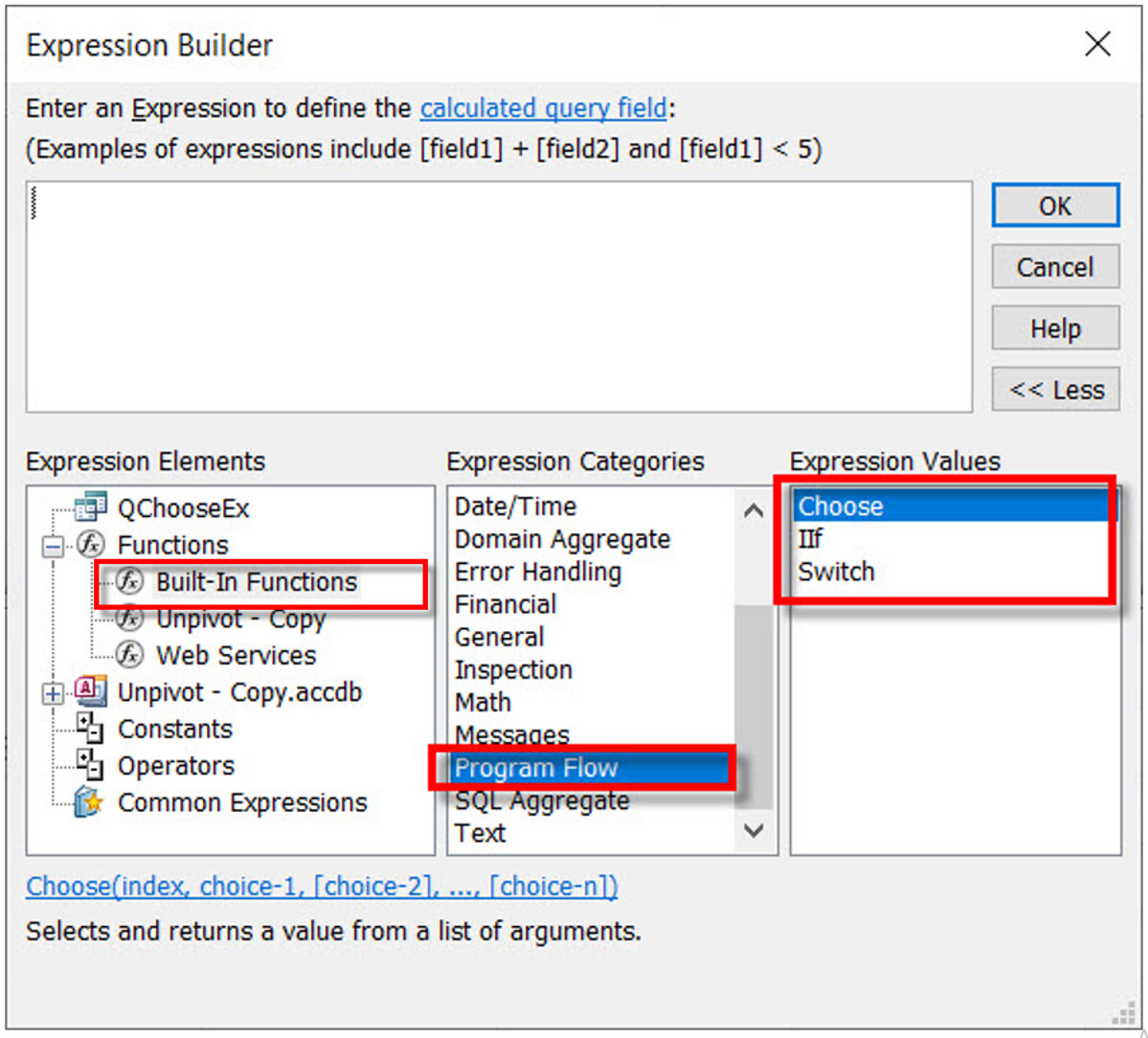 Function ในหมวดหมู่ Program Flow ของ Microsoft Access