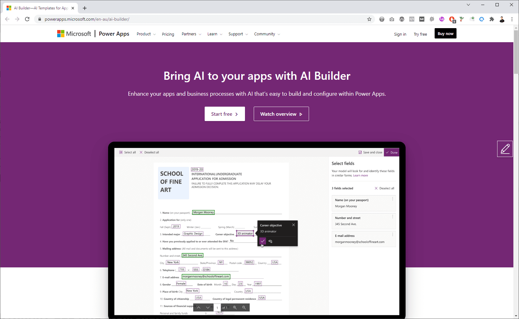 AI Builder ใน Power Apps