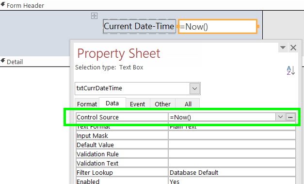 กำหนด Property ที่ Control Source ของ Textbox