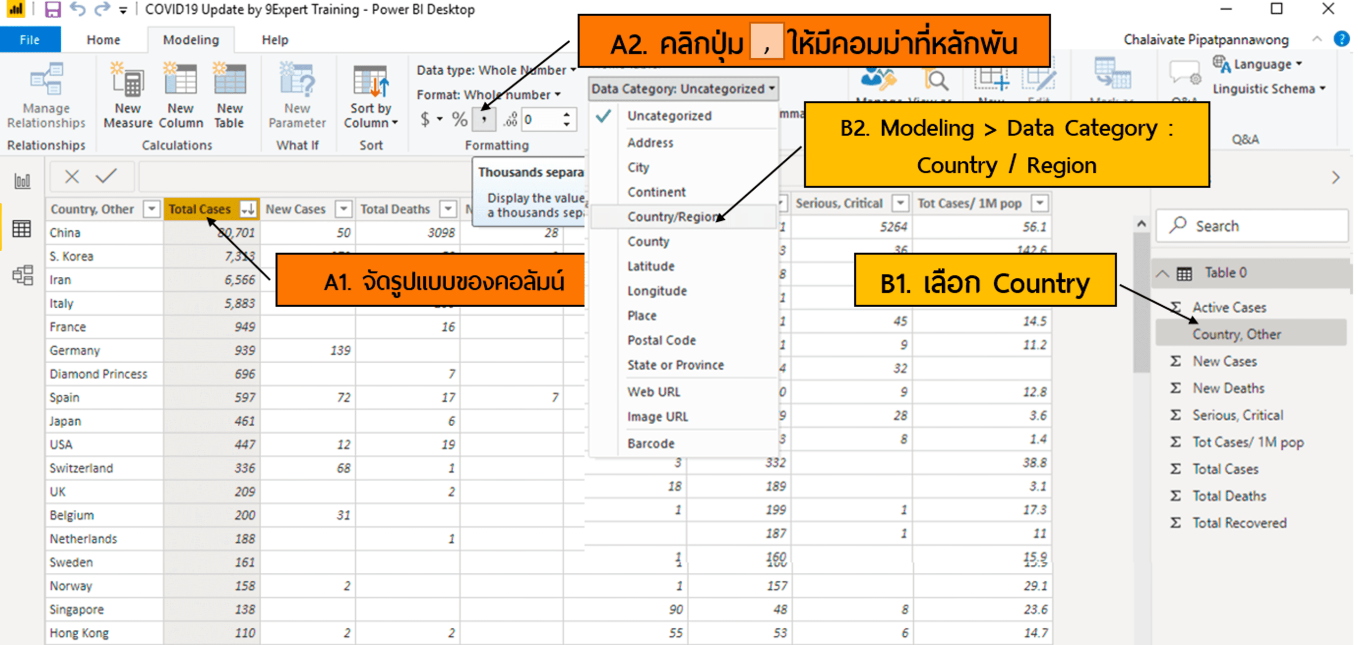 ทำการจัดรูปแบบข้อมูลทั้ง Format และ Category