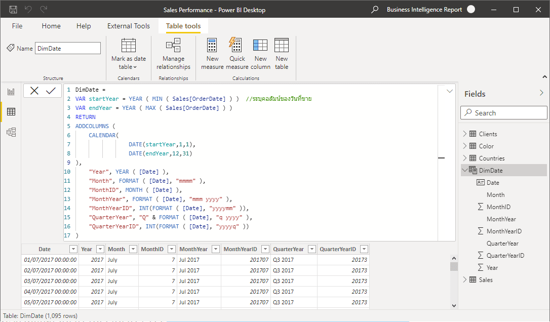 การสร้าง Date Dimension หรือ Date Table ด้วย DAX Code ใน Power BI Desktop