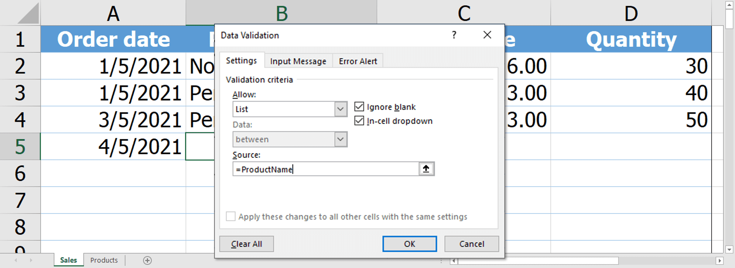 การตั้งค่าและสร้าง Dynamic Data Validation List