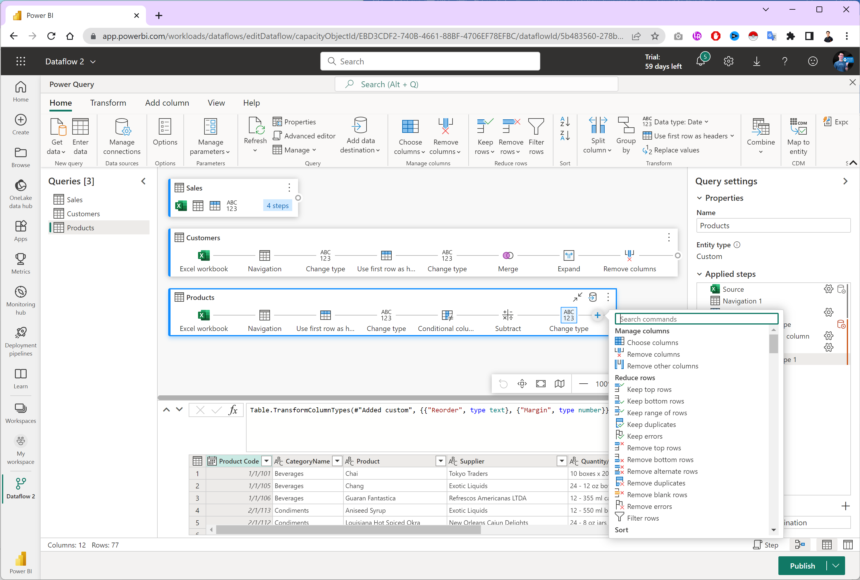 ตัวอย่าง Dataflow  ที่จะมีคำสั่งต่าง ๆ ให้เลือกใช้เพื่อ ETL Data Cleansing