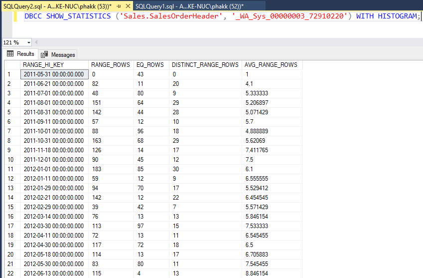 คำสั่ง DBCC SHOWSTATISTICS 