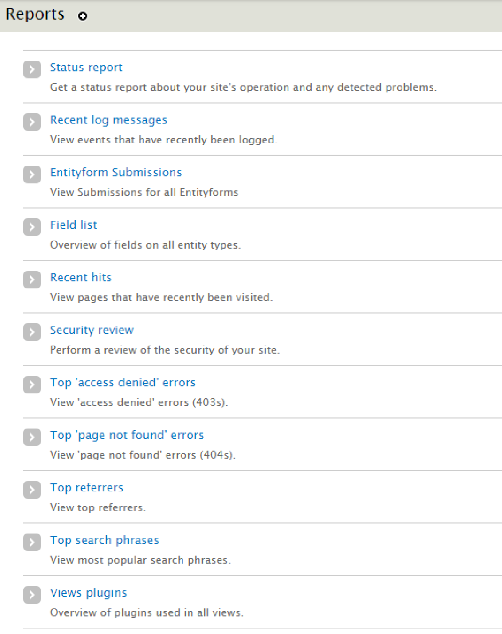 ตัวอย่างรายงานของ Drupal