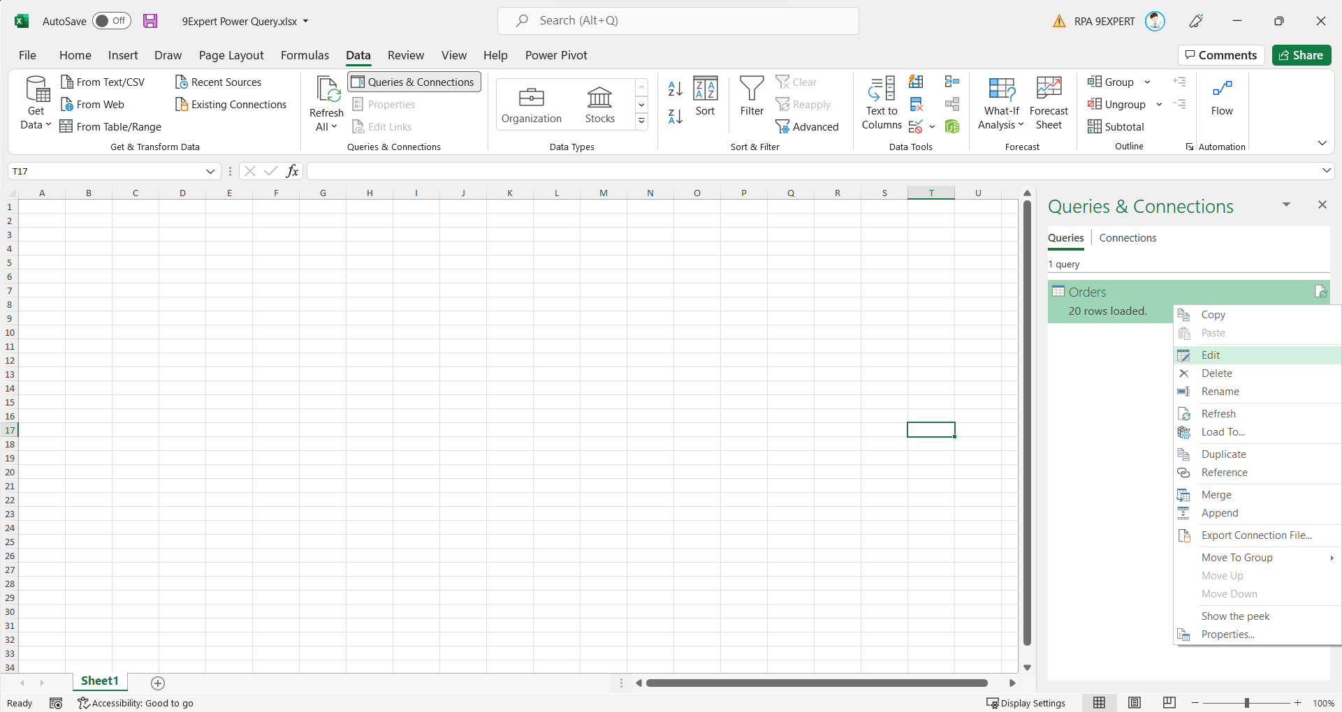 การ เปิด Power Query Editor ใน Microsoft Excel