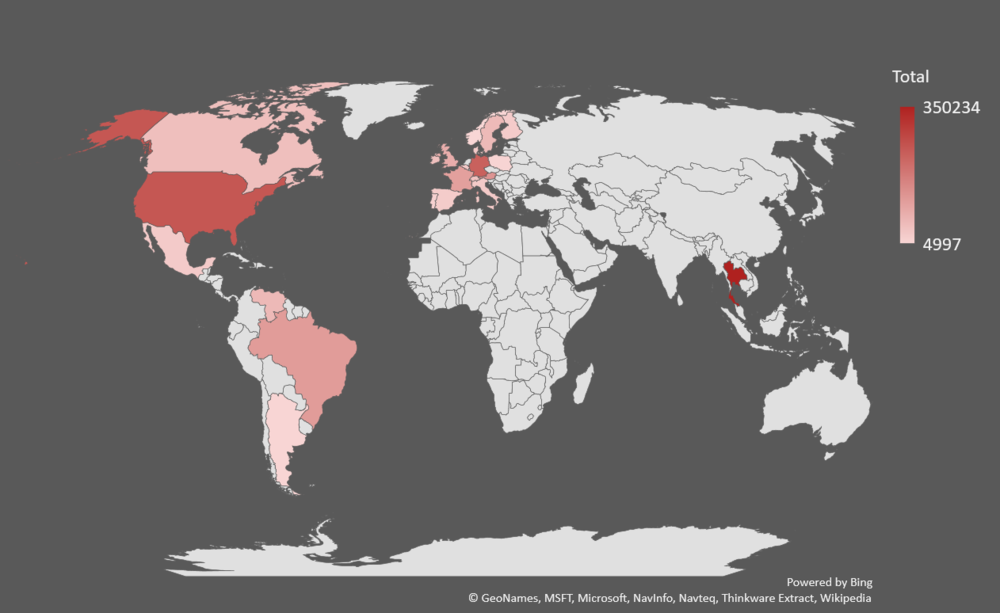 กราฟ Map แบบ 2D ใน Excel 2016 ที่จะใช้ Bing Map เป็น engine