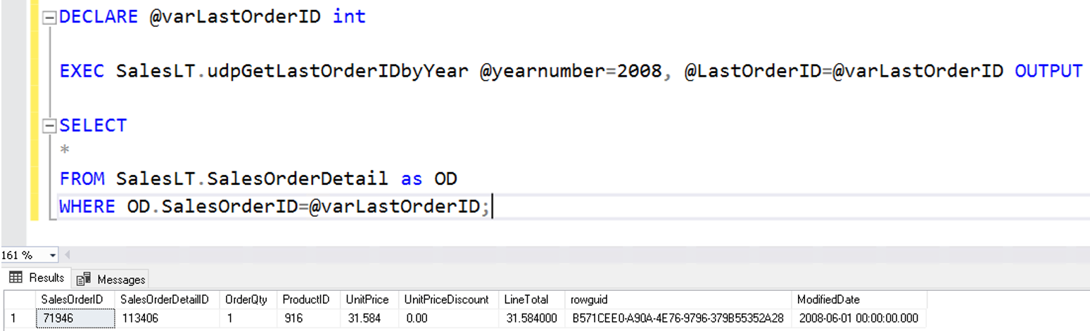 ผลลัพธ์การเรียกใช้ Stored Procedure เพื่อให้ได้ผลลัพธ์เหมือนการเรียกใช้ฟังก์ชัน