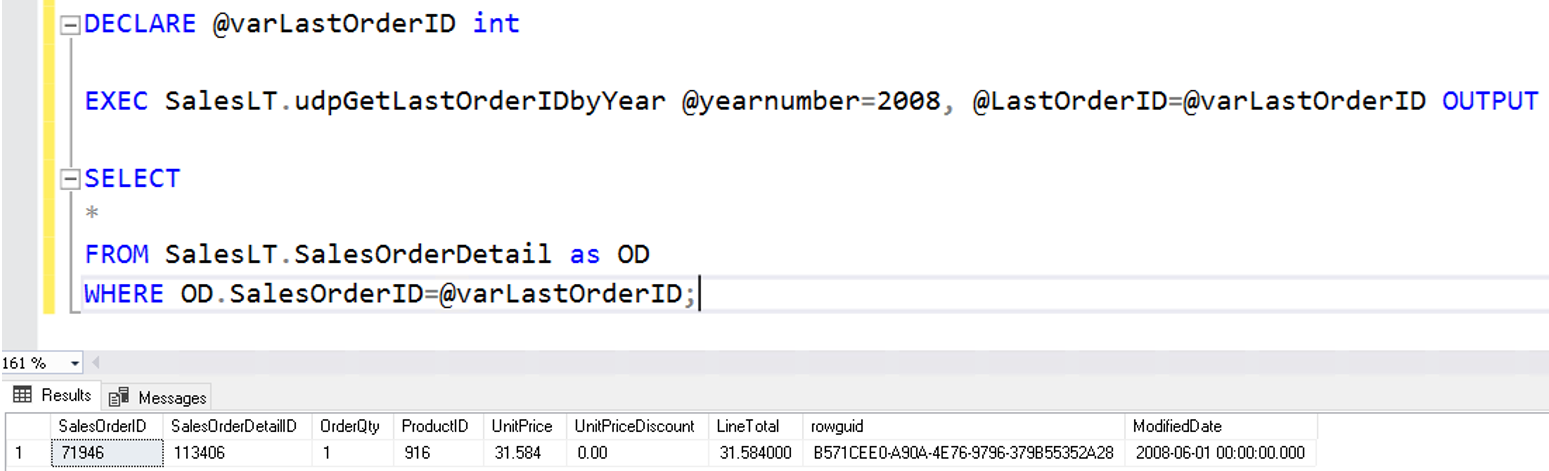 ผลลัพธ์การเรียกใช้ Stored Procedure เพื่อให้ได้ผลลัพธ์เหมือนการเรียกใช้ฟังก์ชัน 