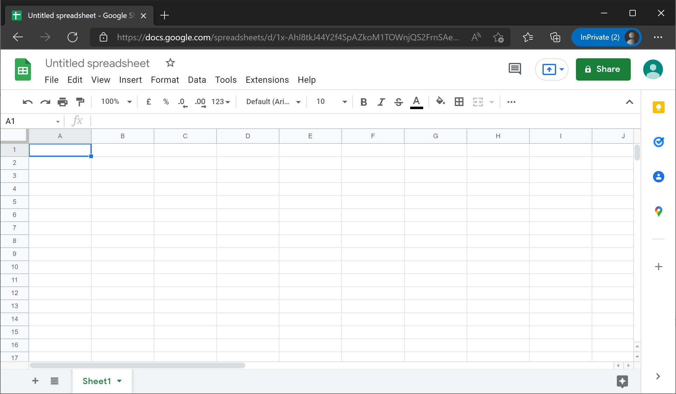 เอกสาร Google Sheets หรือ ชีต ใหม่แบบว่างเปล่า