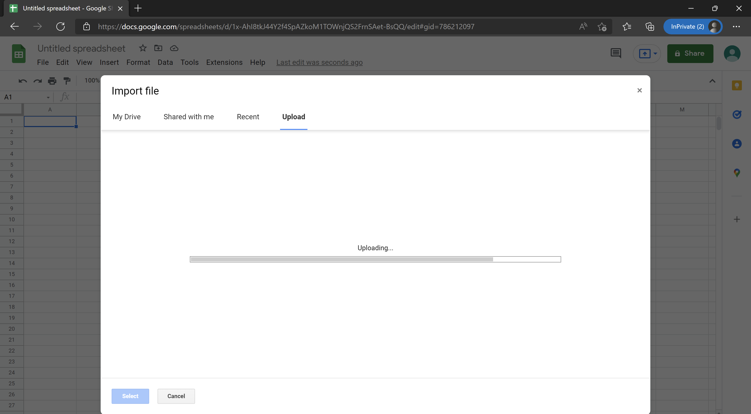 ทำการ Upload ไฟล์ต้นทางเข้าสู่ Google Sheets