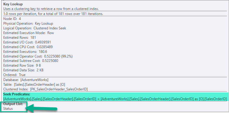 จากรูปจะเห็นว่า Seek Predicates เป็นการนำ SalesOrderID ไป Lookup ที่ตาราง 