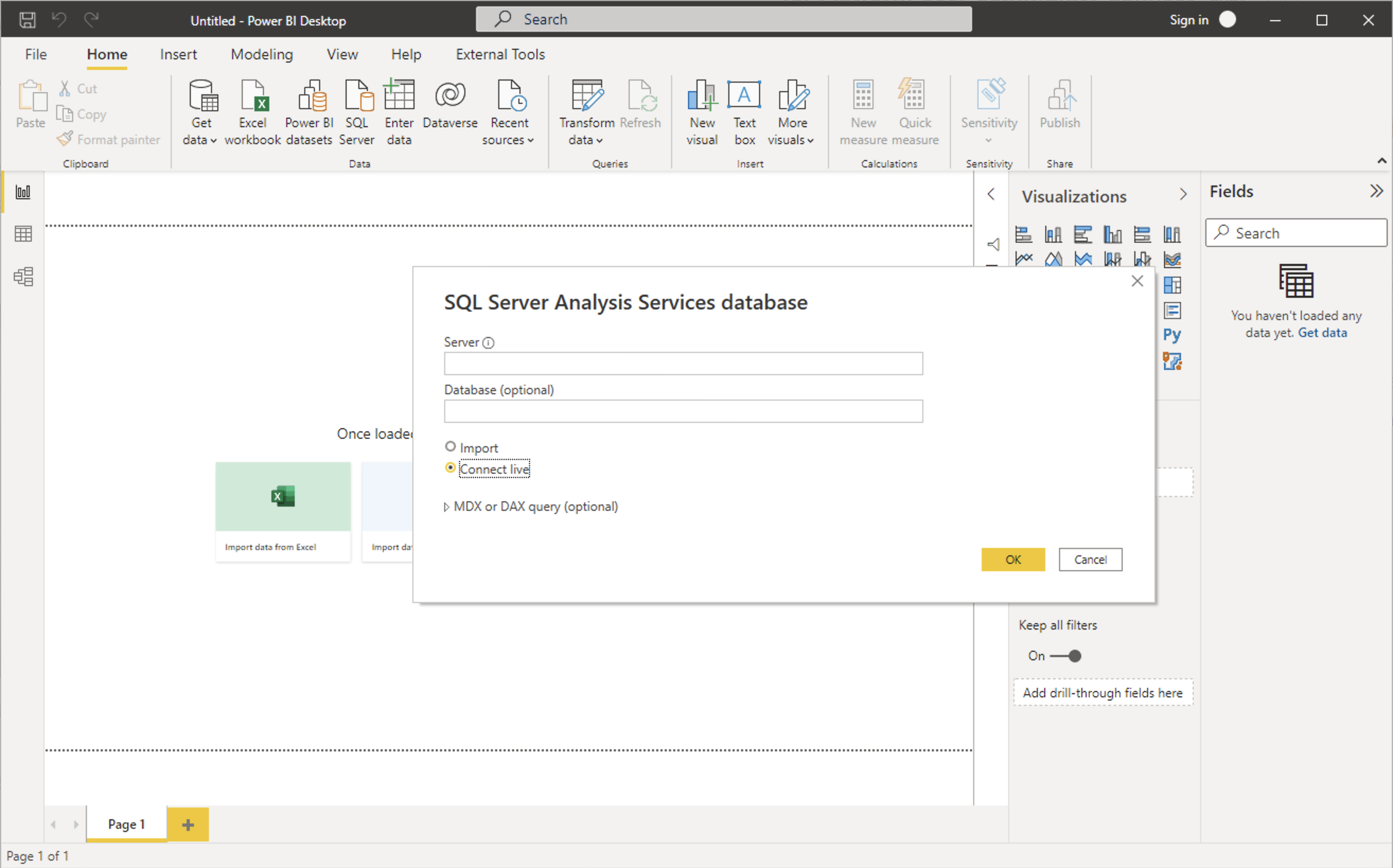 Live Connection เชื่อมต่อไปกับ SQL Server Analysis Services database