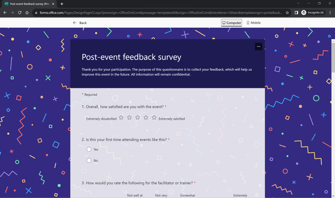 การแสดงผล Microsoft Forms สำหรับ Desktop