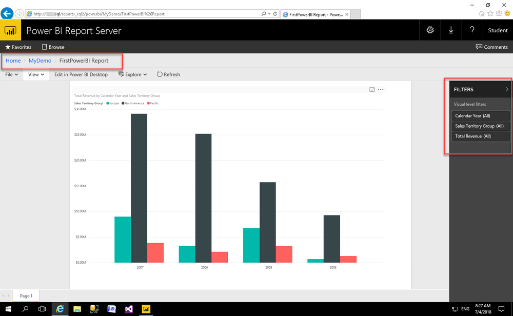 การใช้งาน Power BI Report จากเซิร์ฟเวอร์ On-promises