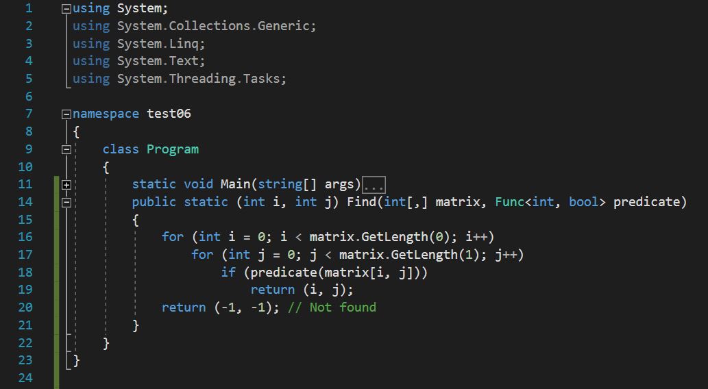 method Find ทำหน้าที่วนค่าในเมทริกซ์เพื่อหาข้อมูลตำแหน่งที่ต้องการ 