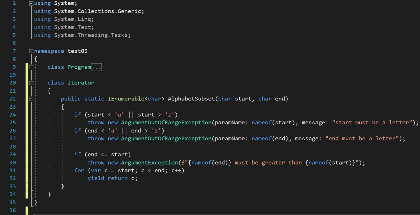 โค้ดตัวอย่างเมธอดแบบพับลิกที่เป็น iterator