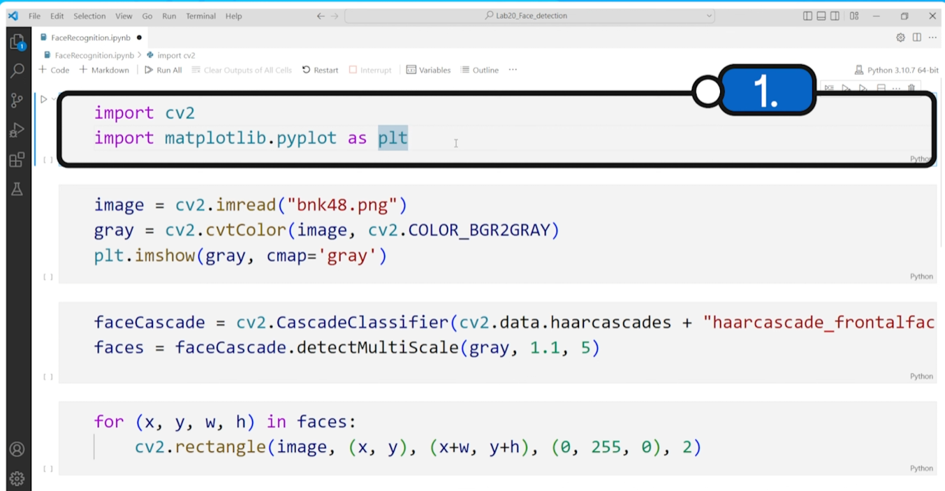 ตัวอย่างโค้ดที่ใช้ โดยเริ่มด้วยการ Import OpenCV เข้ามา