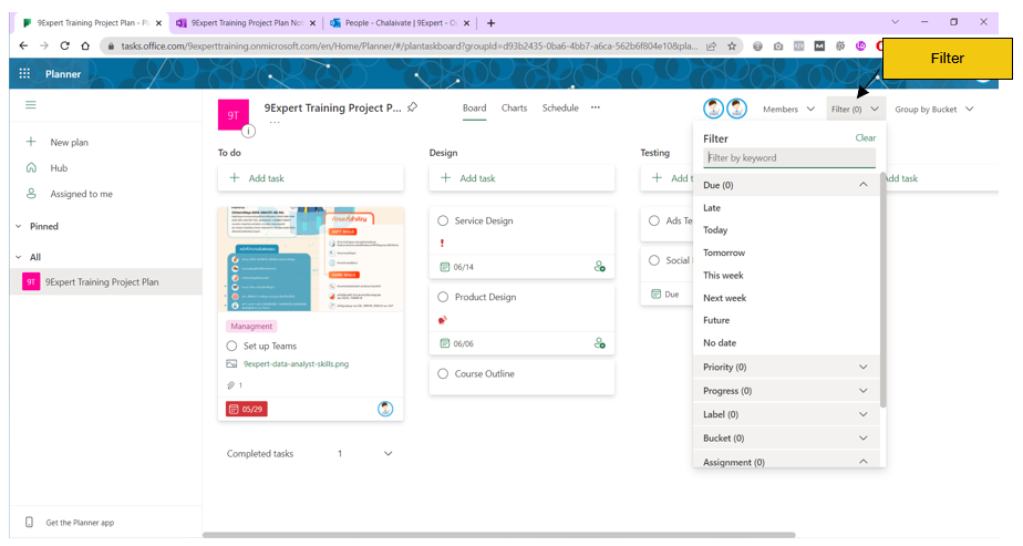 Filter ใน Microsoft Planner