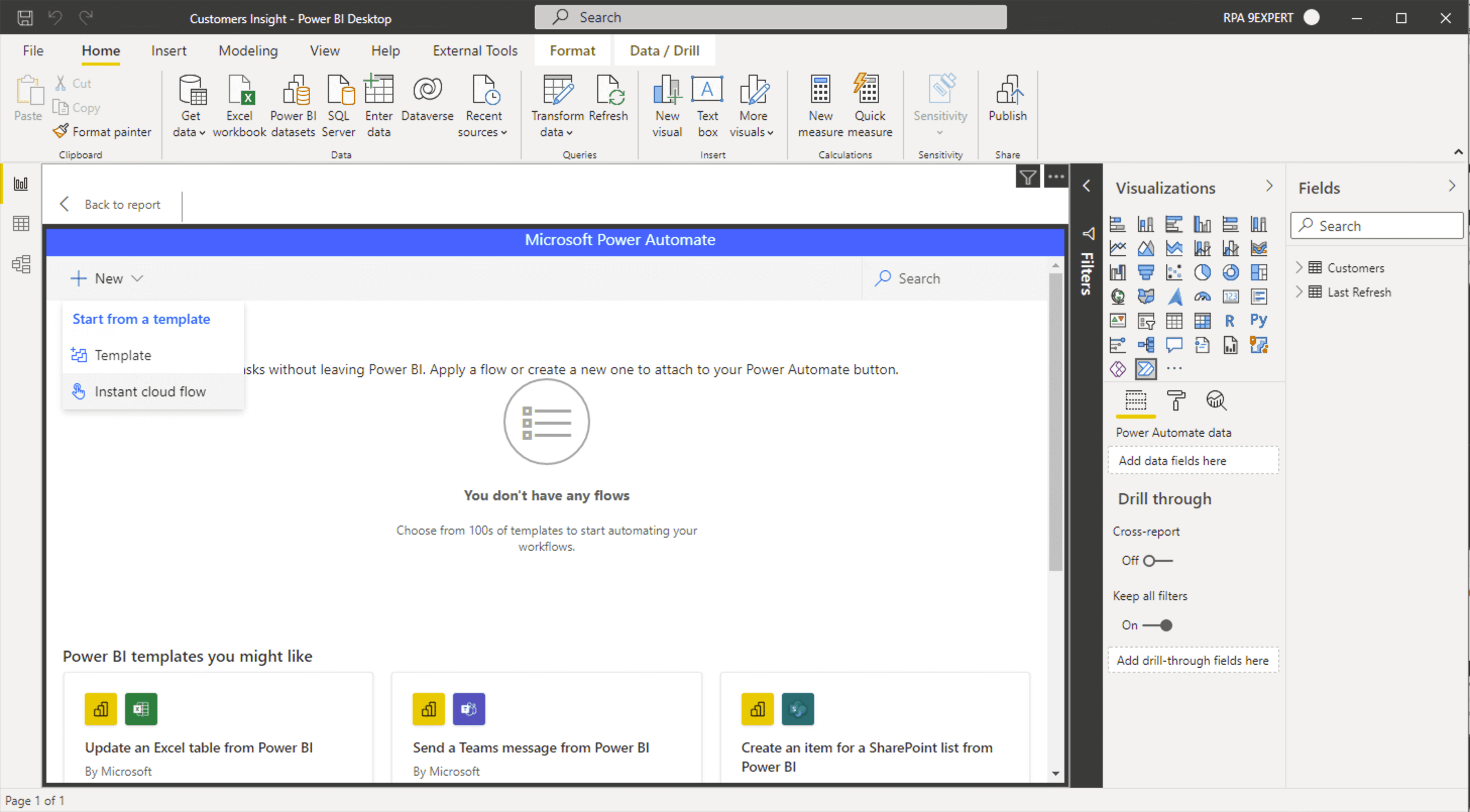 Power Automate Visual ใน Power BI โดยสร้าง Workflow ได้ทั้งจาก Template และ Instant Flow