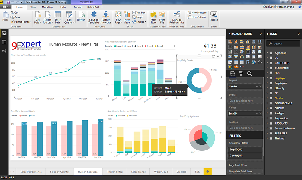 Power BI Desktop แสดงรายงานด้าน Human Resources
