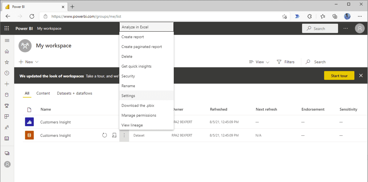 การกำหนดการตั้งค่า Dataset โดยทำการ Settings