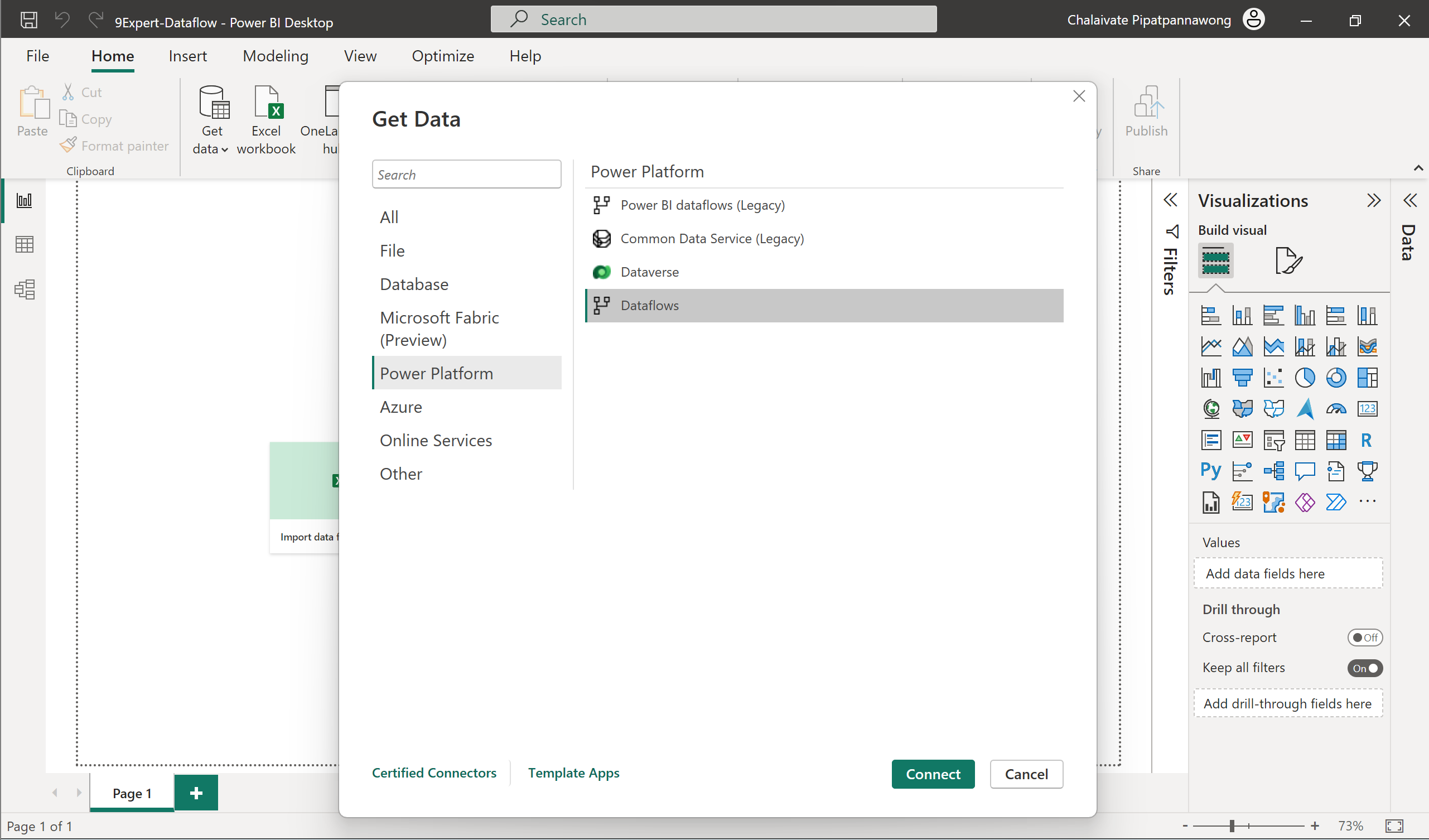 Power BI สามารถเชื่อมโยงไปยัง Dataflow ผ่านกลุ่ม Power Platform