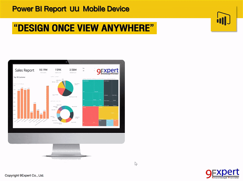 Power BI Desktop ที่แสดงผลสำหรับ Mobile Device หากแสดงด้วย Mobile Phone Layout ตามแนวตั้ง หากเป็นแนวนอนก็จะแสดงเหมือนกับ PC