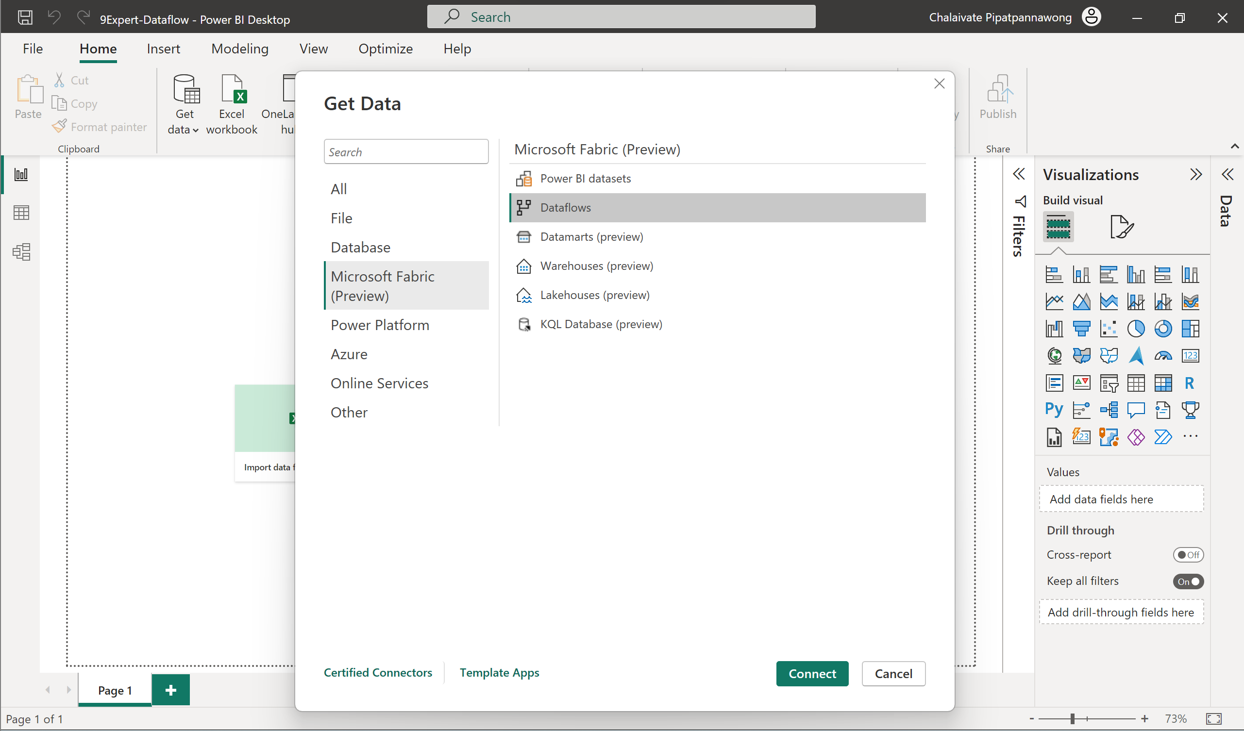 Power BI สามารถเชื่อมโยงไปยัง Dataflow ผ่านกลุ่ม Microsoft Fabric