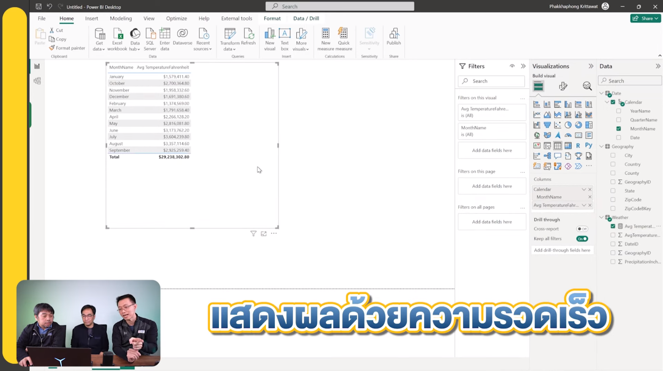 การแสดงผลข้อมูลใน Report ใน Power BI