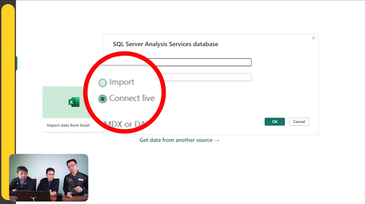 การเลือกโหมด Live ใน SQL Server Analysis Services database บน Power BI Desktop