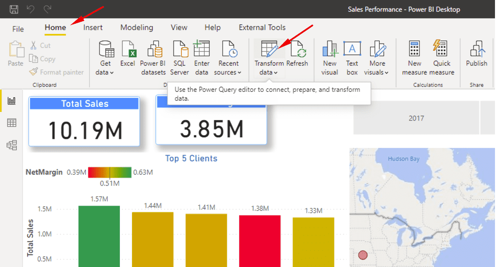 การเข้าไปยังหน้าต่างของ Power Query Editor ใน Power BI Desktop