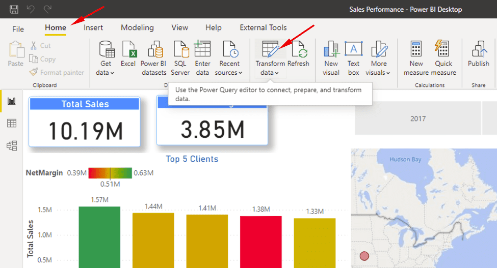 การเข้าไปยังหน้าต่างของ Power Query Editor ใน Power BI Desktop 