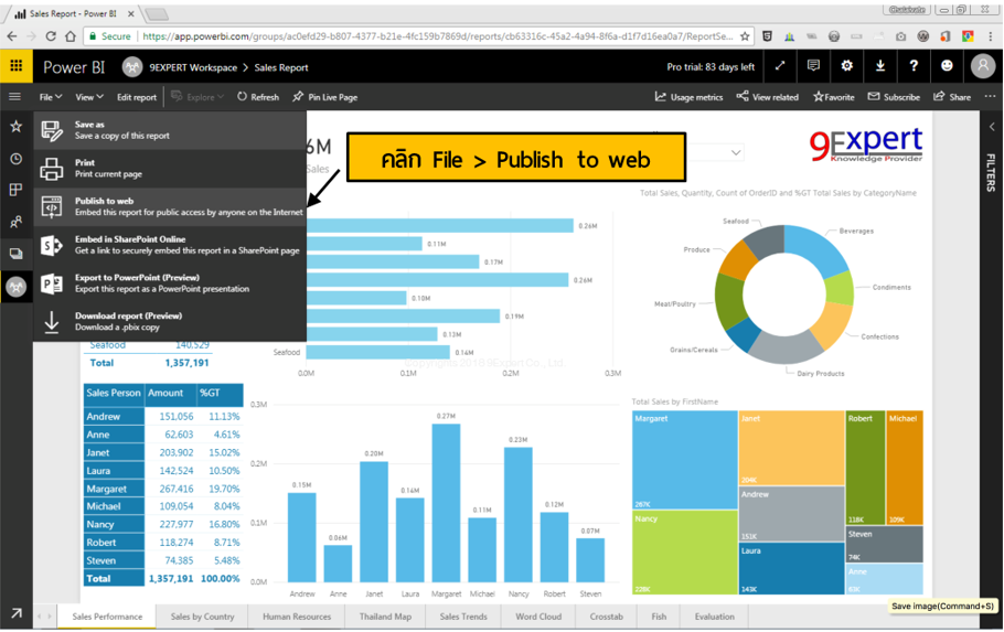 ALT = คลิกที่ File เลือกคำสั่ง Publish to web เพื่อทำการเผยแพร่