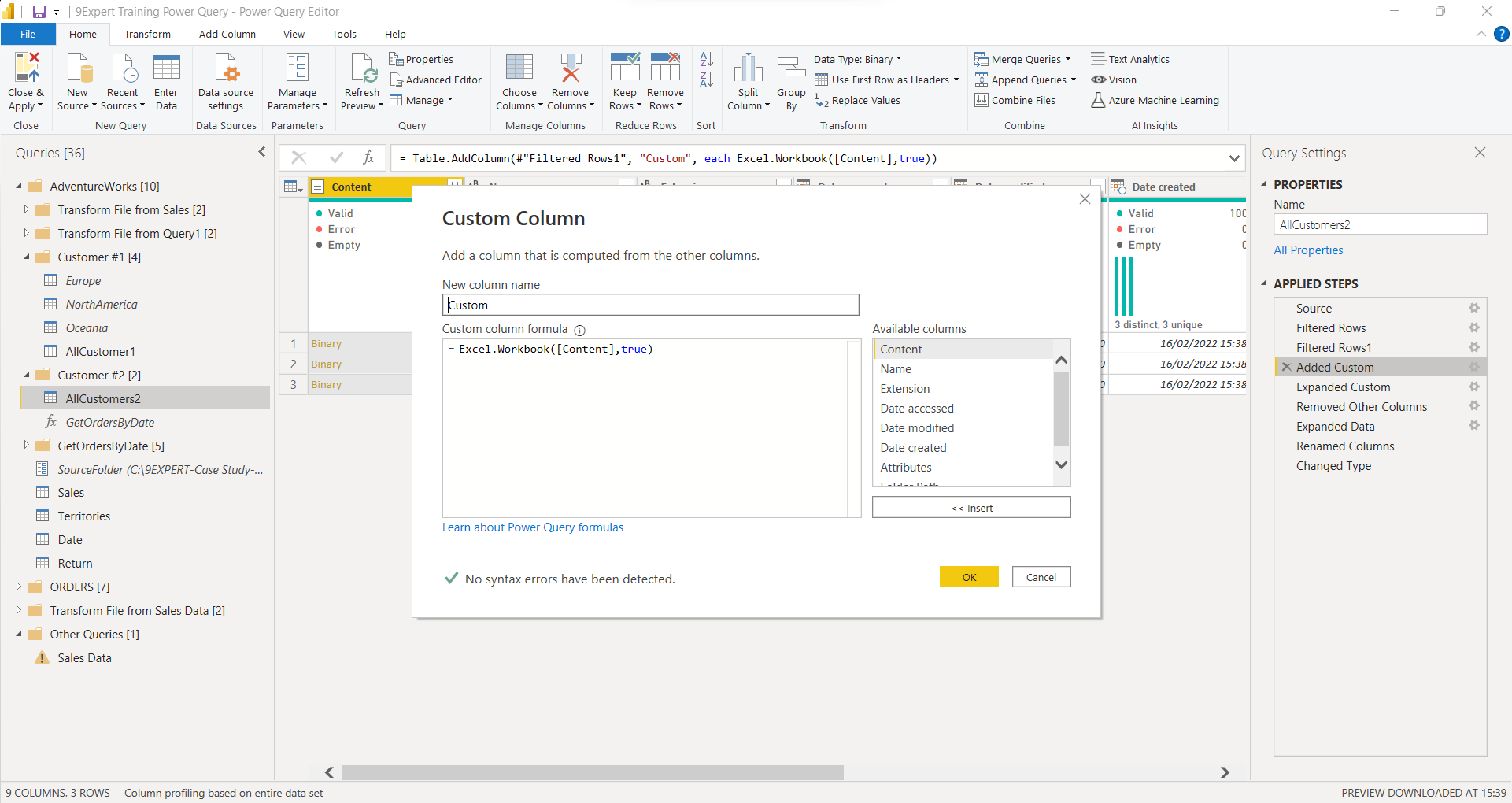 Power Query Editor มีคำสั่งเพื่อการทำ ETL สร้างการคำนวณได้ เช่น Custom Column เป็นต้น