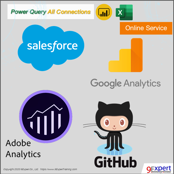 Power Query ของ Power BI และ Excel สามารถเชื่อมโยงไปยัง Online Service อย่าง Google Analytics, Salesforce, GitHub ได้