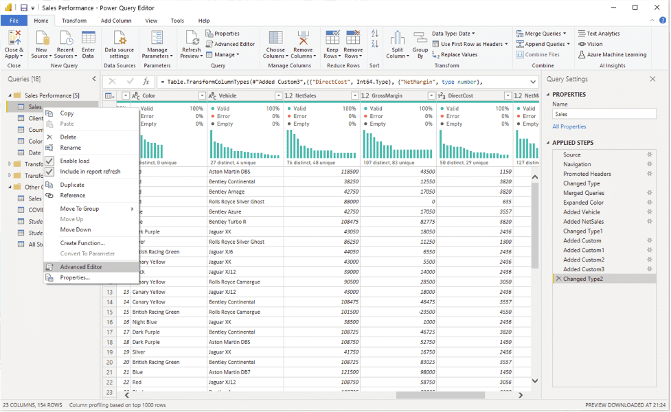 การเข้าสู่ Advanced Editor เพื่อแก้ไขภาษา M ใน Power Query Editor